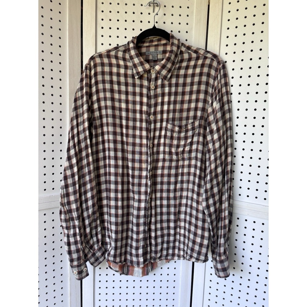 Martin Gordon Men's Lg Brown Orange Plaid Check 100% Cotton Button‎ Down Shirt